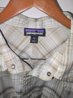 Patagonia Plaid Button-Front Shirt in Tan and Cream